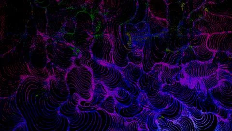 Abstract digital background with glowing purple and blue wavy line patterns Stock Illustration