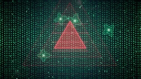 Abstract digital background with glowing red triangle and binary code data 스톡 동영상 343160800