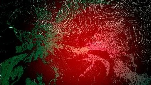 Abstract digital background with glowing red and green patterns, dynamic curved Stock Illustration