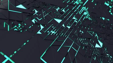 Abstract digital background with green neon light and depth-of-field effect Illustrazione stock