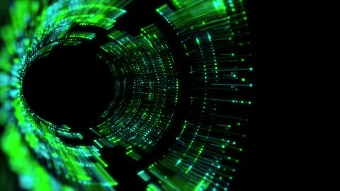 Abstract digital background. Grid radial green tunnel. Round mesh tunnel ba.. Video stock 330584340