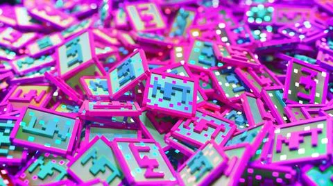 Abstract digital background with heap of colorful NFT charms Stock Illustration