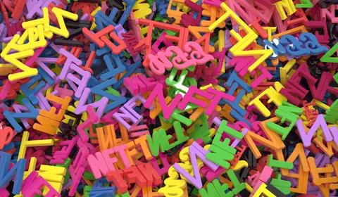 Abstract digital background with heap of NFT signs top view Stock Photos