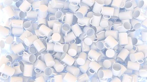 Abstract digital background with heap of white ceramic cups Stock Illustration