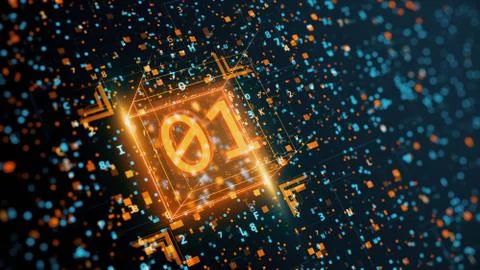 Abstract digital background with Hexadecimal and binary code 3d illustration Stock Illustration