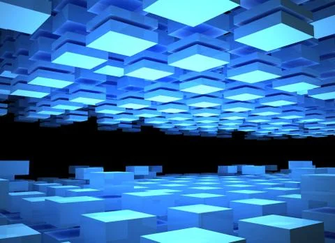 Abstract digital background with illuminated blue boxes Stock Illustration