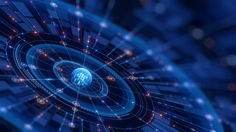 Abstract digital background with interconnected lines, glowing dots, and Stock Footage 313832387