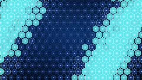 Abstract digital background with moving blue and cyan hexagonal grid patterns Stock Footage 346207537