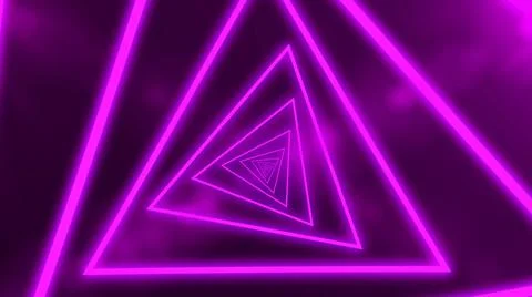 Abstract digital background with neon purple triangles. Abstract tunnel, portal. Stock Illustration