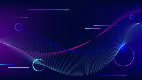 Abstract digital background with neon waves glowing geometric circles and f.. Stockillustratie