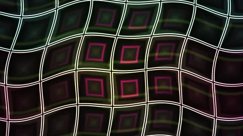 Abstract Digital Background with Pulsing Neon Grid and Geometric Square Pat.. Stock Footage 340492398