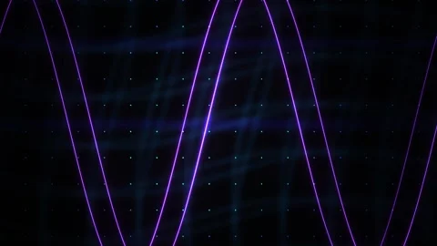Abstract Digital Background with Pulsing Neon Light Waves and Geometric Grid. Stock Footage 340492400