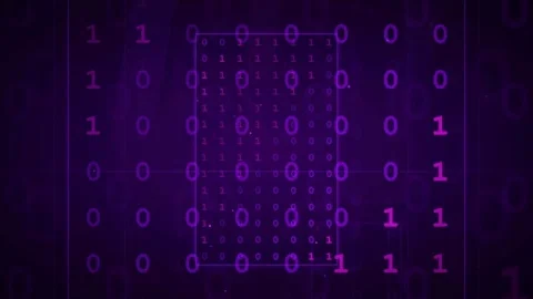 Abstract Digital Background with Purple Binary Code Streams and Glowing Data Stock Footage 339320152