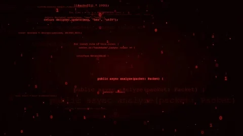 Abstract Digital Background with Red Binary Code and Programming Script Flowing Stock Footage 336780463