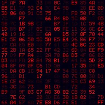 Abstract digital background. Red filled hexademical pairs background. Small.. Stockillustratie