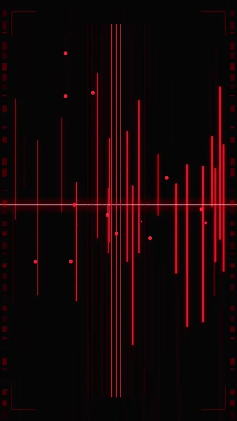 Abstract Digital Background with Red Glowing Vertical Lines and Tech Elements Stock Footage 346203100