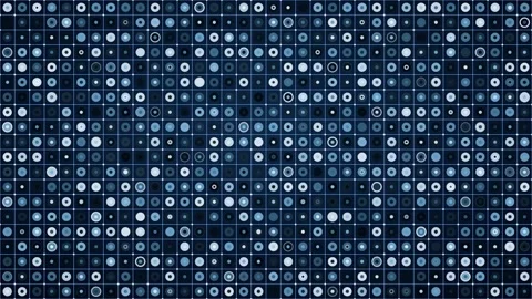 Abstract digital background of rhythmic blue grid and glowing circle particles Stock Footage 345375667