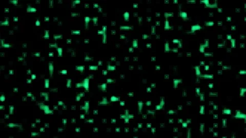Abstract digital background with scattered glowing green pixel blocks on bl.. Stock Footage 337368389