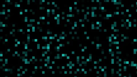 Abstract digital background of scattered teal pixel squares on black, resem.. Stock Footage 337368370