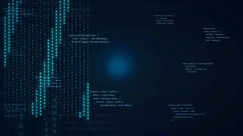 Abstract Digital Background with Scrolling Binary Code and Programming Script Stock Footage 336772567