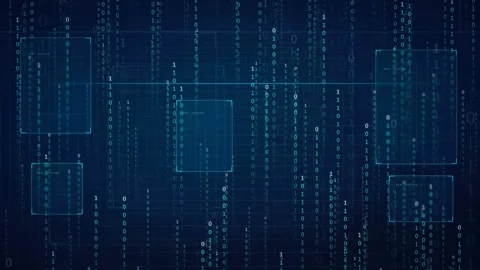 Abstract Digital Background with Scrolling Binary Code and Floating Data Stock Footage 339323668