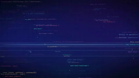 Abstract Digital Background with Scrolling Blue Computer Code and Glitch Data Stock Footage 339975446