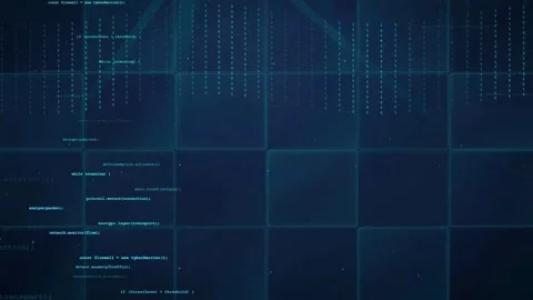 Abstract digital background with scrolling computer code and data processing on Stock Footage 336772300