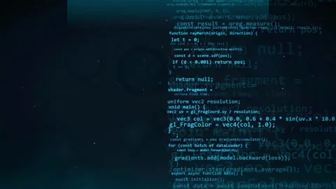 Abstract digital background with scrolling computer code and glowing blue data Stock Footage 336774995