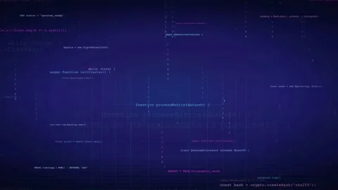Abstract digital background with scrolling computer code and data streams on Stock Footage 336775444