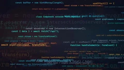 Abstract digital background of scrolling computer code with blue and orange Stock Footage 336776920