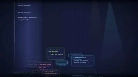Abstract Digital Background with Scrolling Computer Code and Futuristic Data Stock Footage 339948449