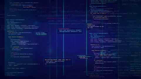 Abstract Digital Background with Scrolling Computer Code and Data Streams in Video stock 339949532