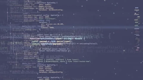 Abstract Digital Background with Scrolling Computer Code and Glitch Effects on Stock Footage 339950950