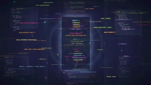 Abstract Digital Background with Scrolling Computer Code and Glowing Data Stock Footage 339951242