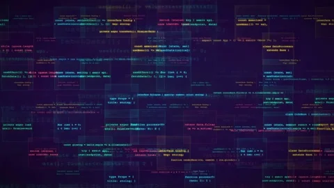 Abstract digital background with scrolling computer code and data streams in Stock Footage 339952172