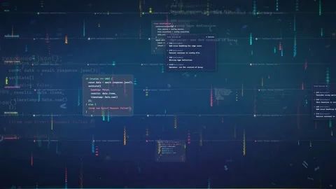 Abstract Digital Background with Scrolling Computer Code and Data Streams on Stock Footage 339954467