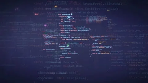 Abstract digital background with scrolling computer code and data processing on Stock Footage 339955057