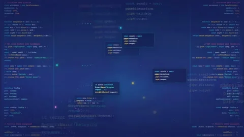 Abstract Digital Background with Scrolling Computer Code and Data Streams on Stock Footage 339957031