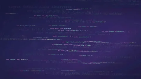 Abstract digital background with scrolling computer code and data processing on Stock Footage 339958530