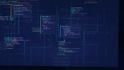 Abstract Digital Background with Scrolling Computer Code and Glowing Blue Stock Footage 339959321