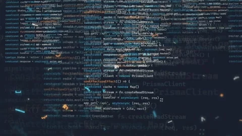Abstract Digital Background of Scrolling Computer Code with Glowing Particles Stock Footage 339959600