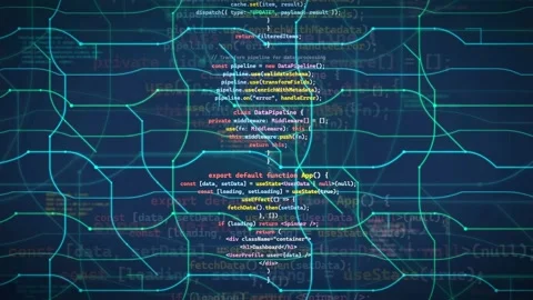 Abstract Digital Background with Scrolling Computer Code and Glowing Blue Stock Footage 339962185