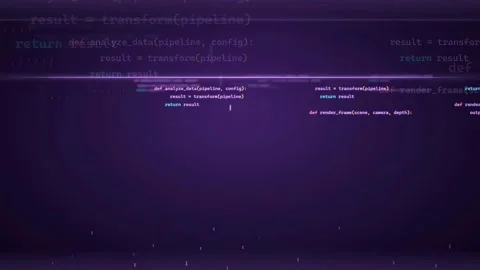 Abstract digital background with scrolling computer code and data processing on Stock Footage 339962402