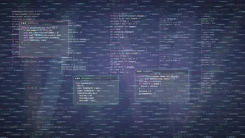 Abstract Digital Background with Scrolling Computer Code and Floating Stock Footage 339964683