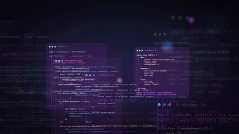 Abstract digital background with scrolling computer code and purple glowing Stock Footage 339965315