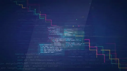 Abstract Digital Background with Scrolling Computer Code and Glowing Data Stock Footage 339965406