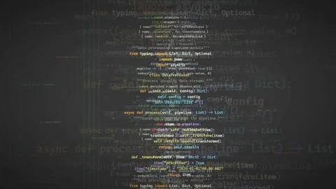 Abstract Digital Background with Scrolling Computer Programming Code and Data Stock Footage 339966433