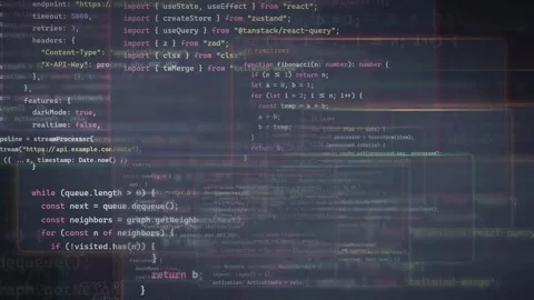 Abstract Digital Background of Scrolling Computer Code and Programming Scripts Stock Footage 339966943