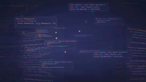 Abstract Digital Background with Scrolling Computer Programming Code and Data Stock Footage 339968308