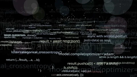 Abstract Digital Background with Scrolling Computer Code and Floating Data Stock Footage 339969348